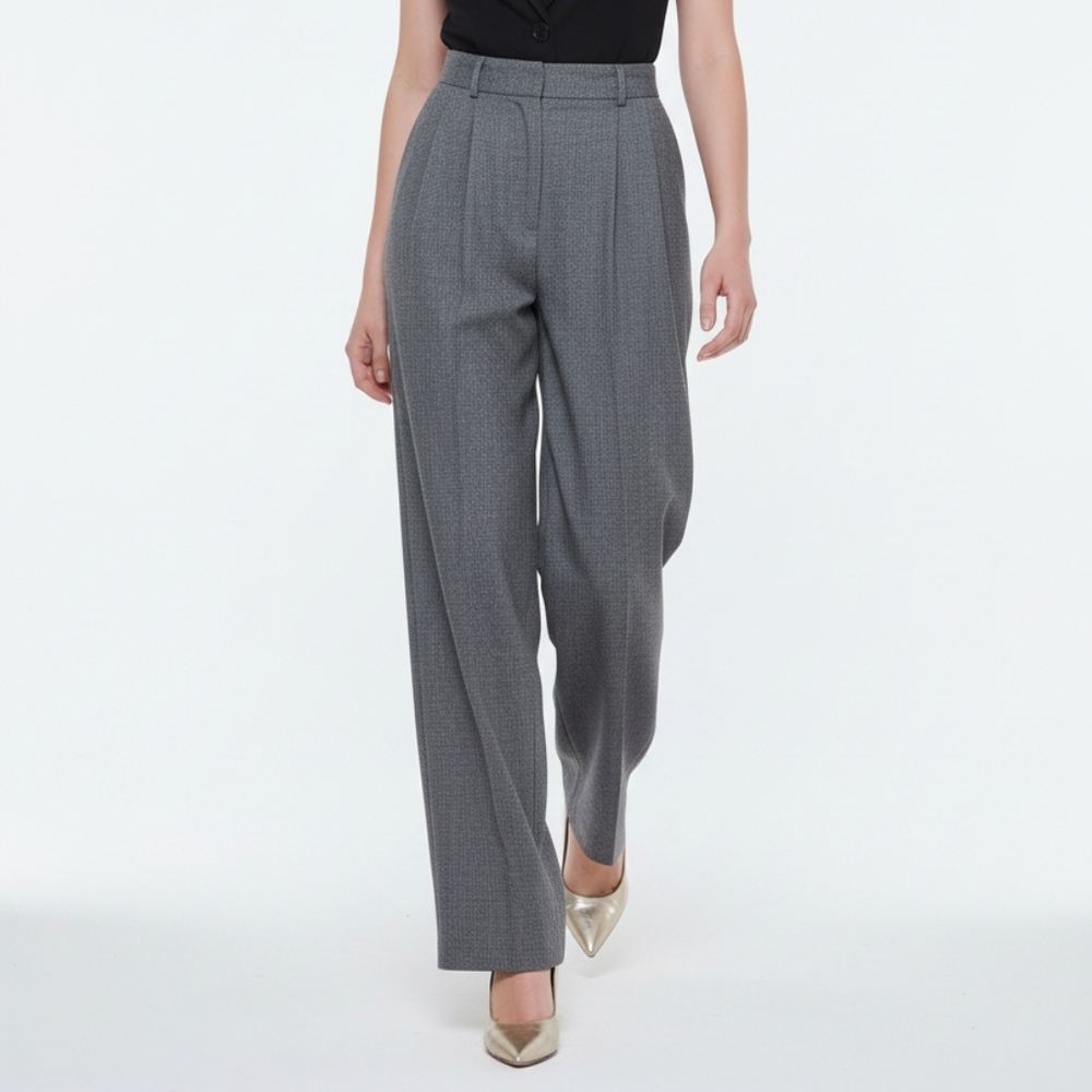 Calvin Klein Vintage Gray Houndstooth Wool Wide Leg Trouser Slacks Pants 12 BX30
